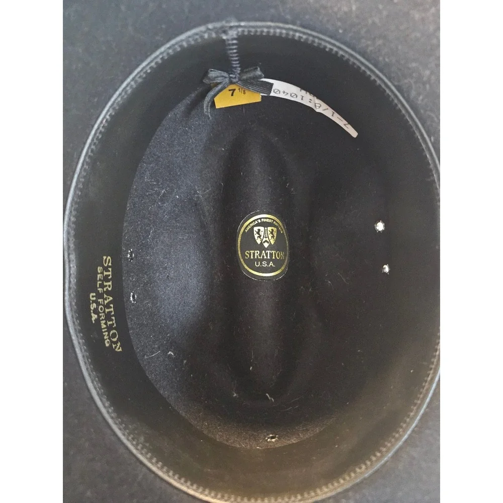 Stratton USA Black Felt Campaign Drill Sergeant Hat Size 7 1/8 F40 Self Forming